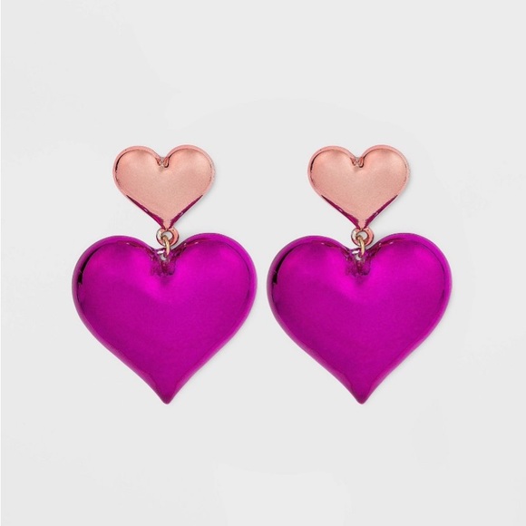 BaubleBar Jewelry - Sugarfix Baublebar Two Tone Heart Drop Metallic Earrings NWT Pink Red